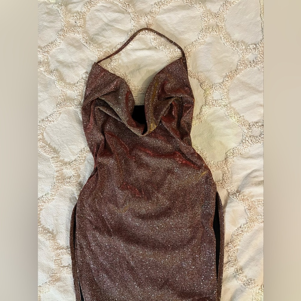 Gold/ dark red side slit dress in small